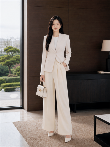  Áo blazer tay dài không cổ vạt cong 