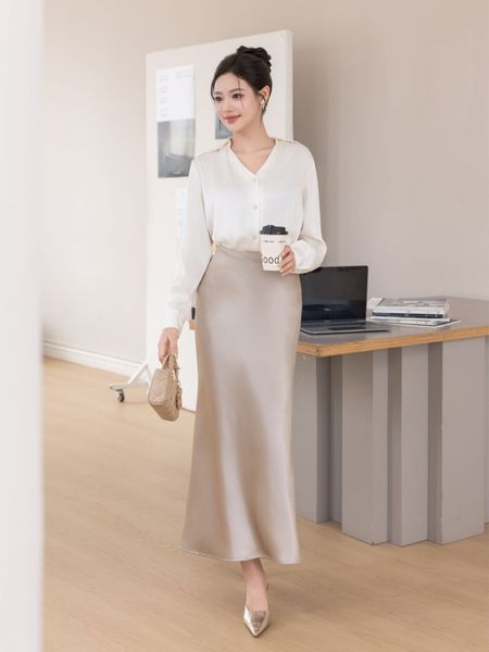  Váy maxi lụa ánh nhung đuôi cá 