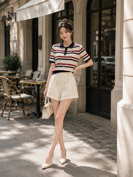  Quần ngắn cạp cao phối ren viền 