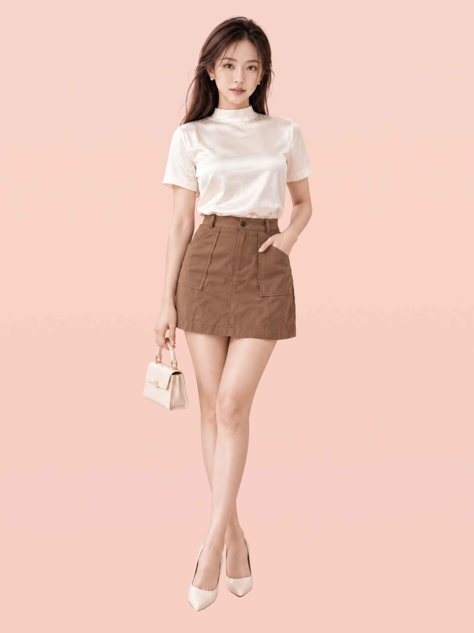 Áo lụa tay ngắn cổ lọ có dây nơ sau lưng