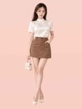  Áo lụa tay ngắn cổ lọ có dây nơ sau lưng 
