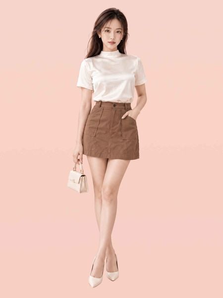  Áo lụa tay ngắn cổ lọ có dây nơ sau lưng 