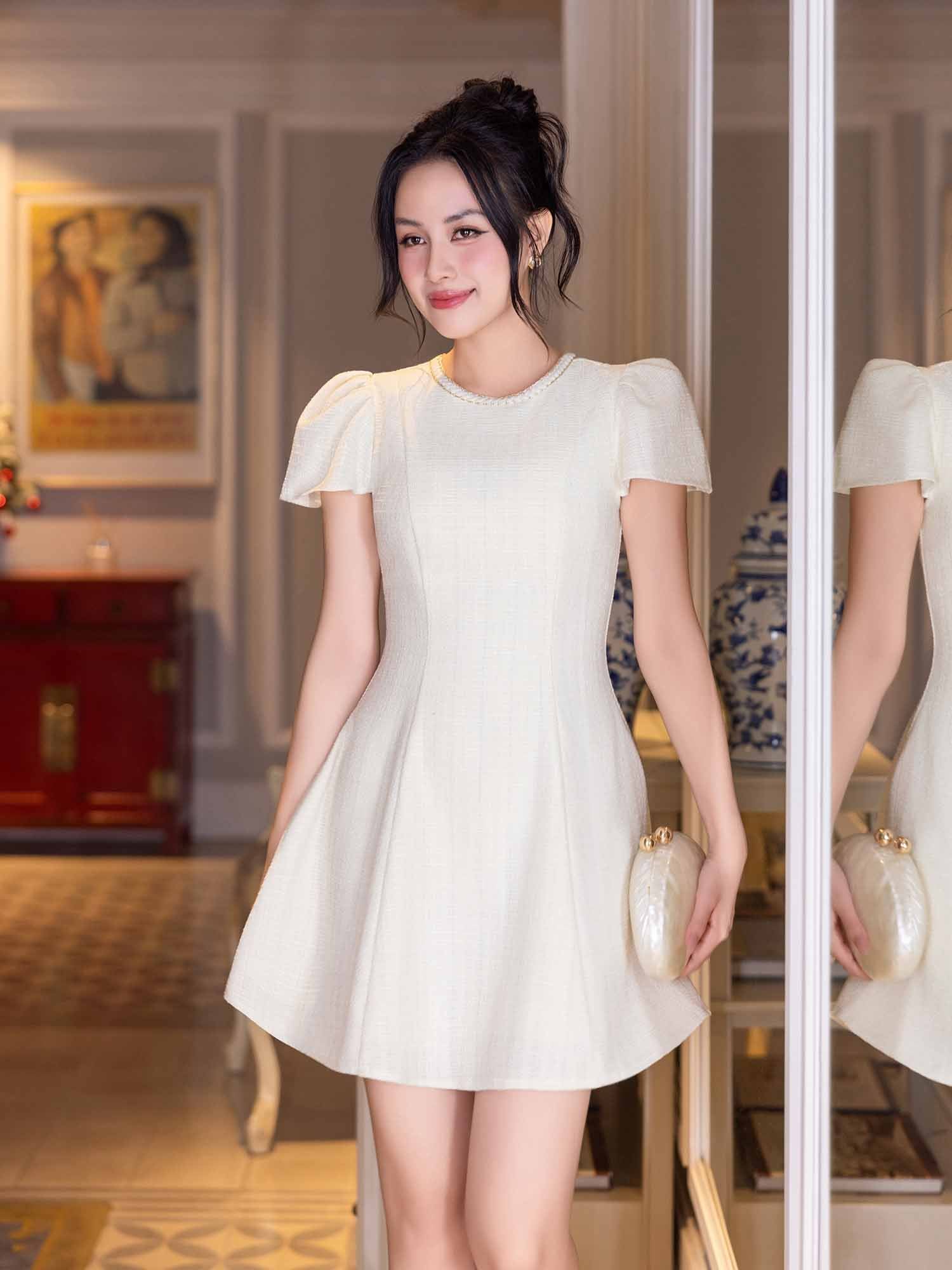 Đầm mini Tweed ngắn xoè