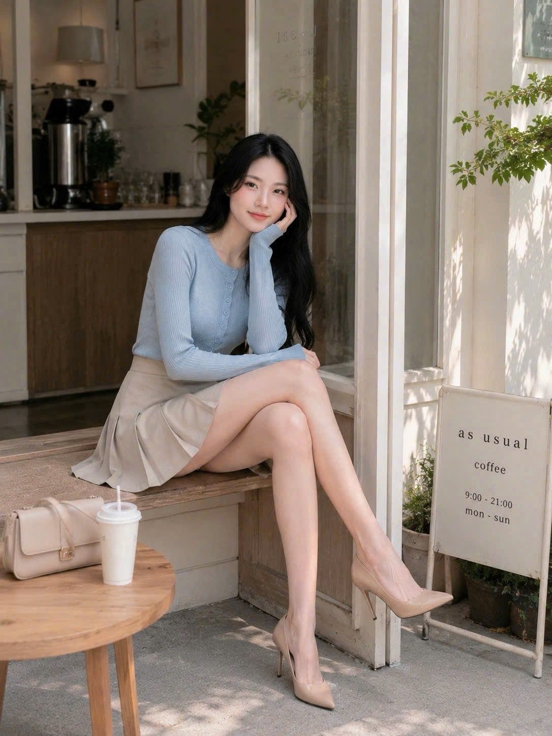  Áo thun tay dài cổ tròn gài nút 