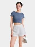  Áo thun gân croptop tay ngắn cuốn biên 