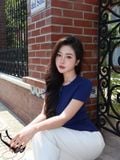  Áo thun gân tay ngắn cổ tròn cài nút 