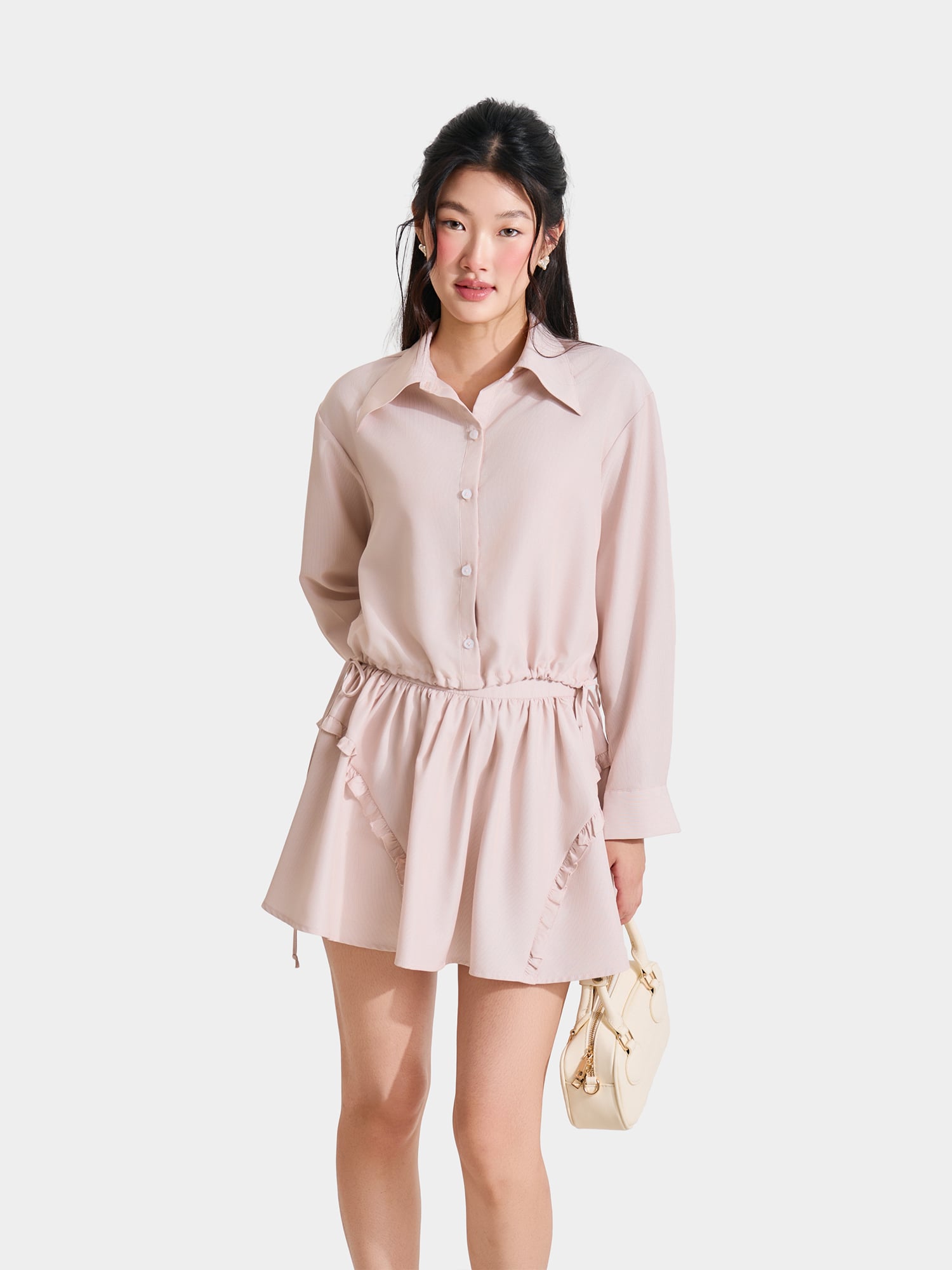 Chân váy xòe phối bèo smocking lưng