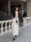  Đầm dài sát nách nhún sườn cách điệu 