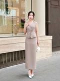  Áo gile bố sọc vạt chéo 