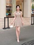  Đầm mini sọc cổ sơ mi xếp ly tùng 