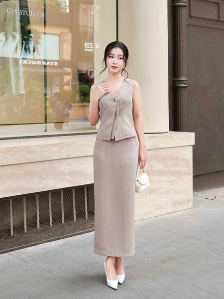  Váy midi bố sọc phom suông 