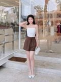  Quần shorts xếp ly xòe phối dây lưng vải 