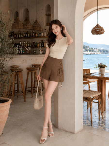  Quần ngắn form A thắt dây xỏ hạt 