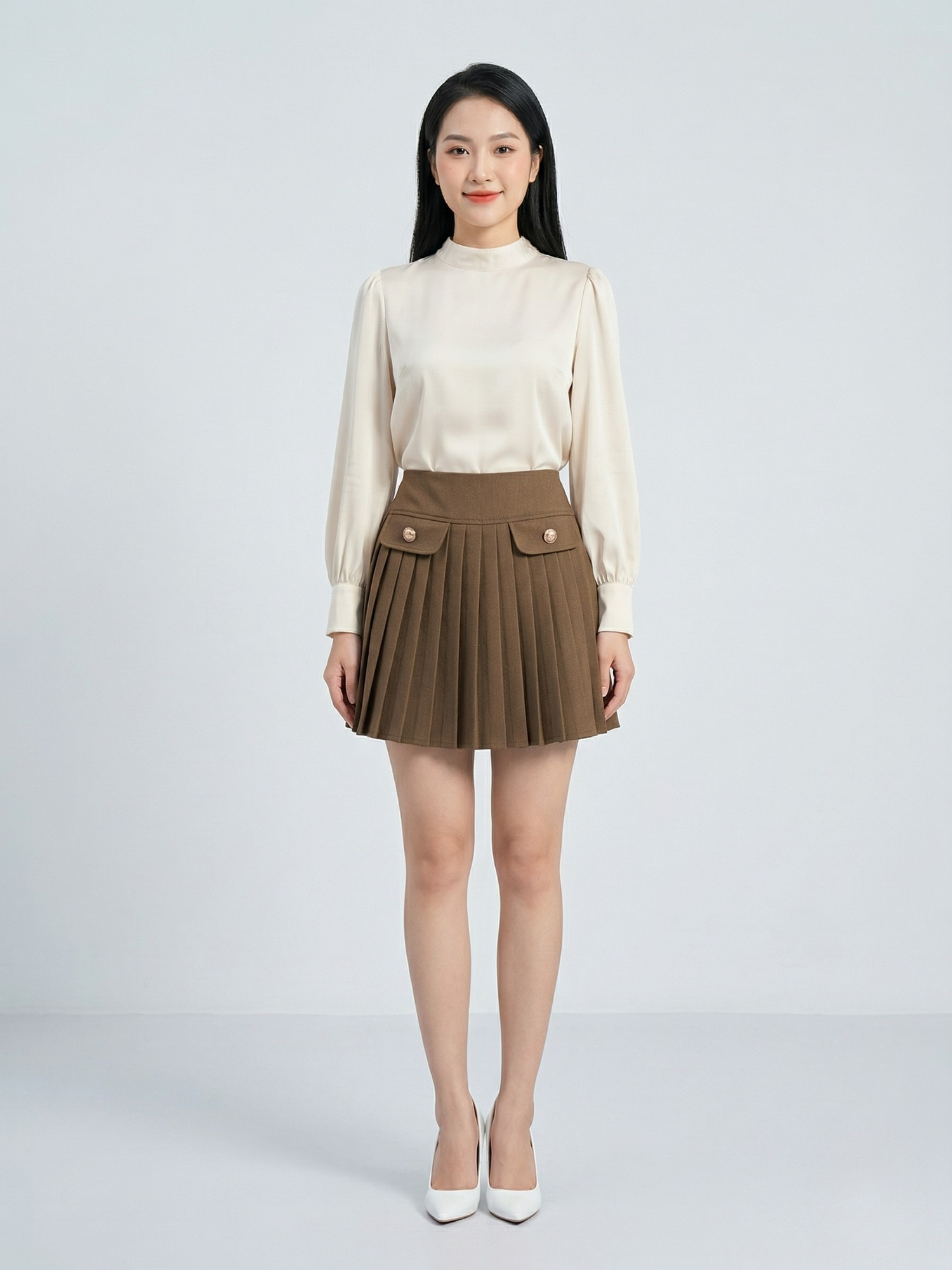  Váy mini chữ A xếp ly 