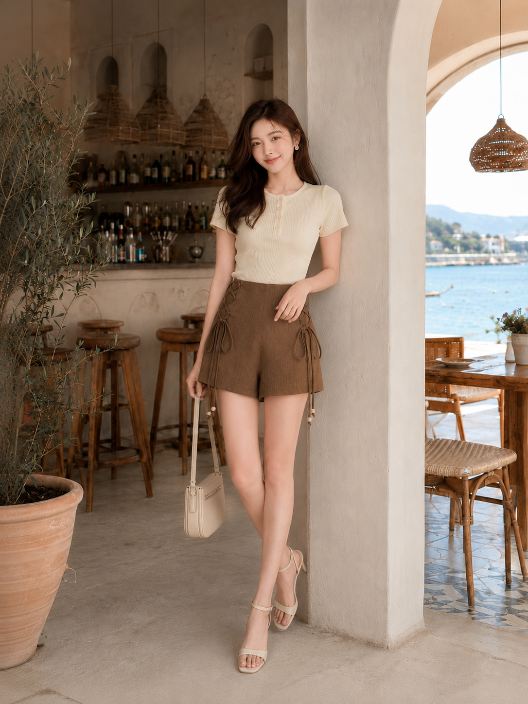  Quần ngắn form A thắt dây xỏ hạt 