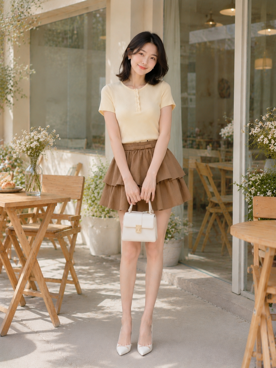 Chân váy mini hai tầng phối dây lưng nơ