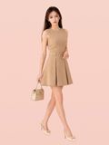  Đầm mini cổ tròn tùng xếp li 