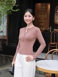 Áo thun tay dài cổ tròn gài nút 