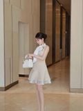  Đầm mini hai tầng phối nơ cổ Organza 