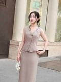  Áo gile bố sọc vạt chéo 