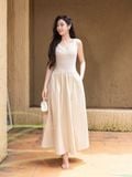  Đầm midi không tay thun gân phối vải nylon 