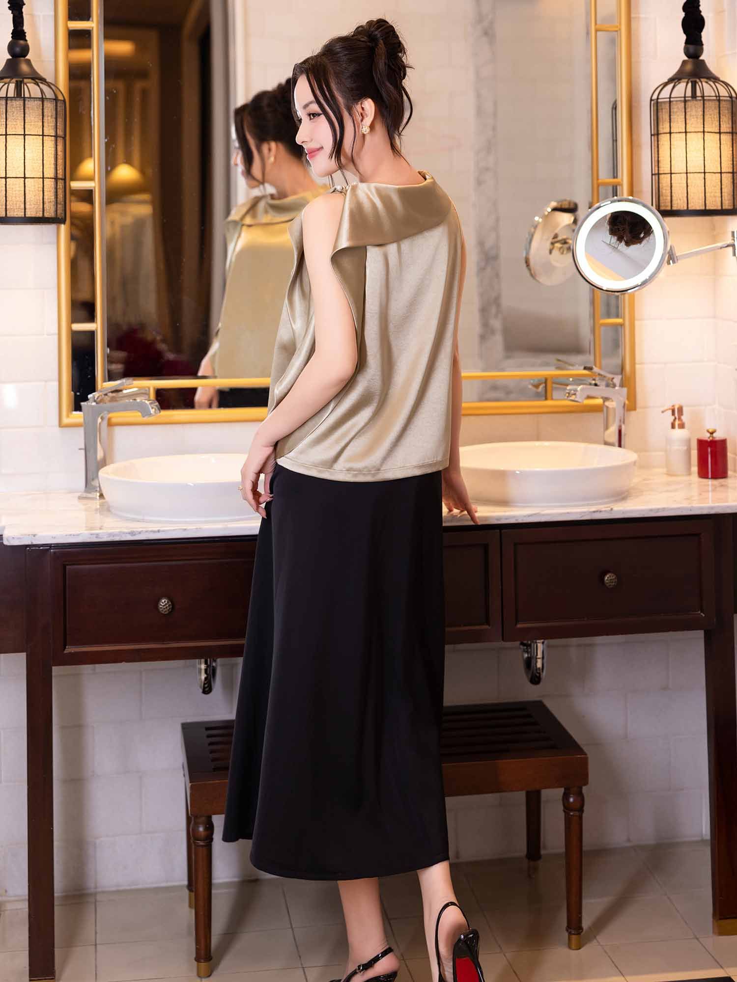  Áo kiểu lụa vạt cổ liền 