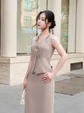  Áo gile bố sọc vạt chéo 