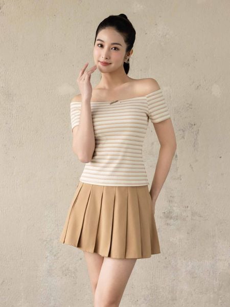  Áo thun sọc bẹt vai 