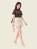  Áo lụa tay ngắn cổ lọ có dây nơ sau lưng 