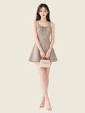  Đầm mini linen cổ xếp nhún không tay 