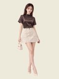 Áo lụa tay ngắn cổ lọ có dây nơ sau lưng 