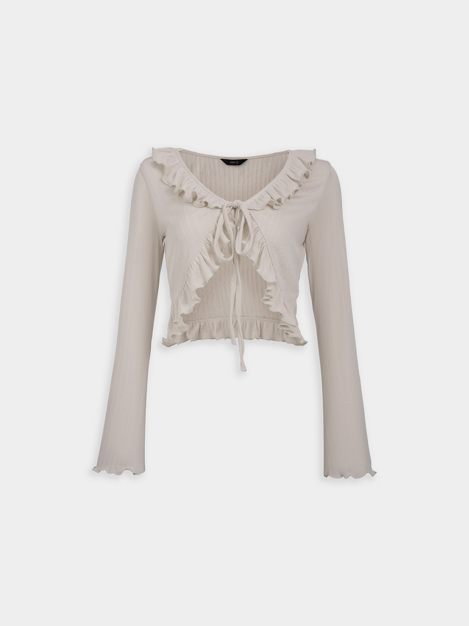 Áo khoác thun tay dài phối bèo cột dây