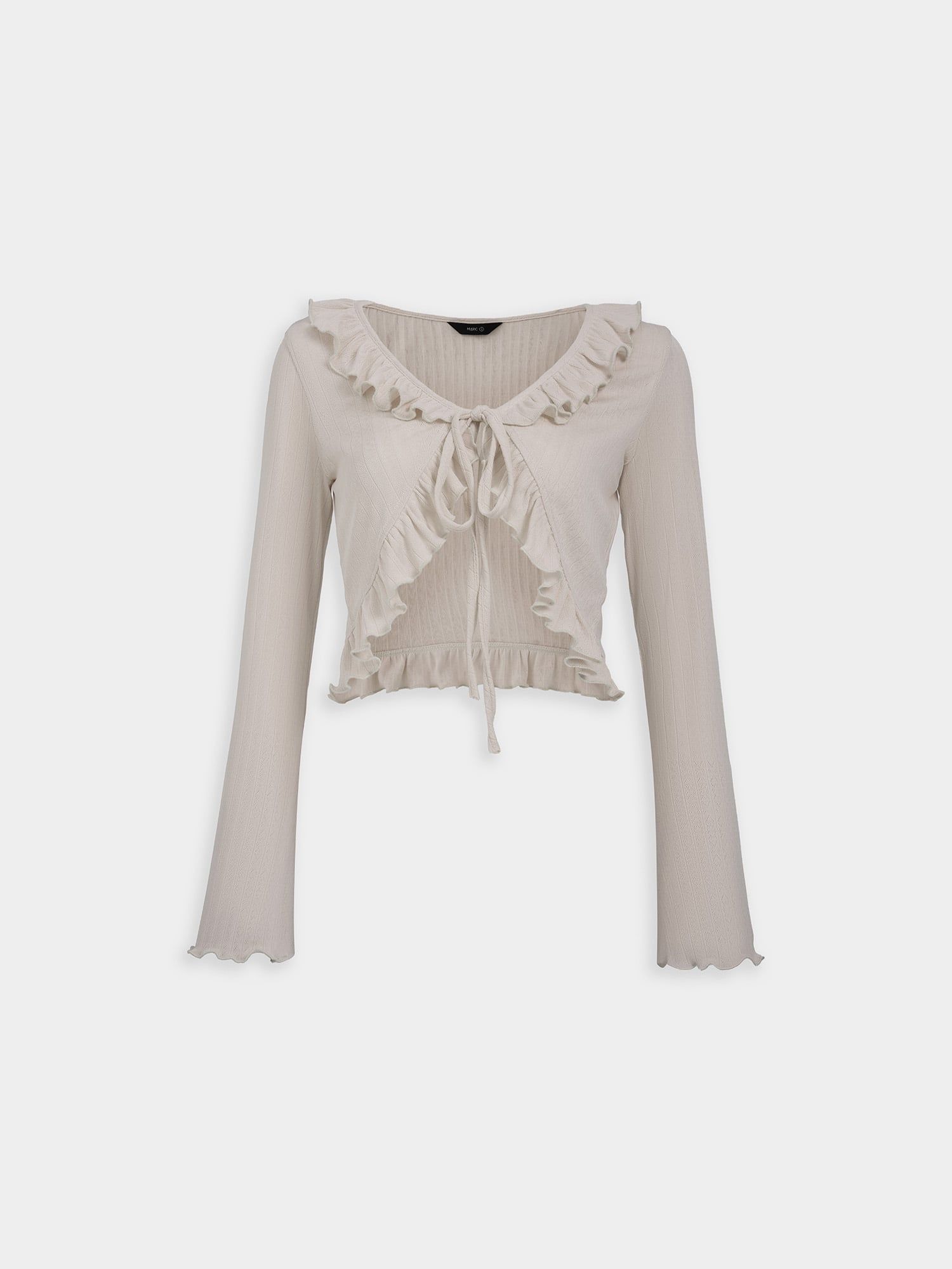  Áo khoác thun tay dài phối bèo cột dây 