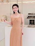  Đầm midi thun dệt kim sát nách cổ U 