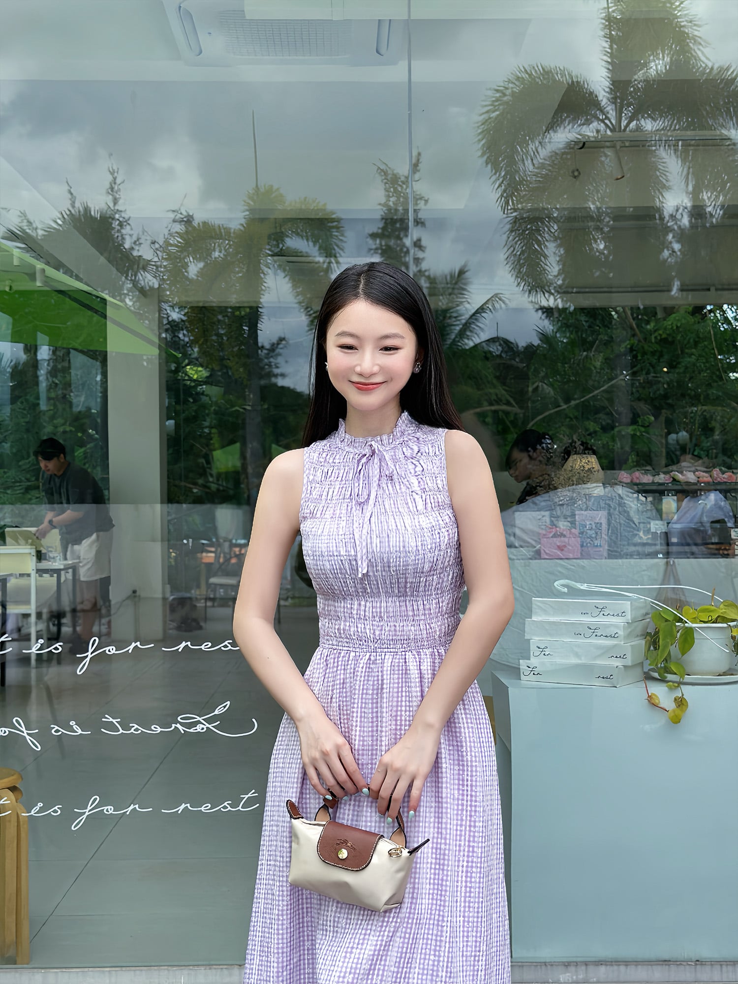 Đầm dài bèo cổ nhún viền smocking cách điệu