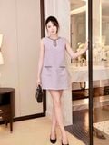  Đầm mini Tweed ngắn cổ giọt nước 