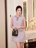 Đầm mini Tweed ngắn cổ giọt nước 