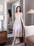  Đầm maxi hoạ tiết hoa 2 dây dáng xoè 