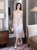  Đầm maxi hoạ tiết hoa 2 dây dáng xoè 