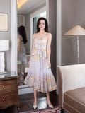  Đầm maxi hoạ tiết hoa 2 dây dáng xoè 