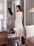  Đầm maxi hoạ tiết hoa 2 dây dáng xoè 