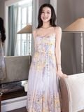  Đầm maxi hoạ tiết hoa 2 dây dáng xoè 