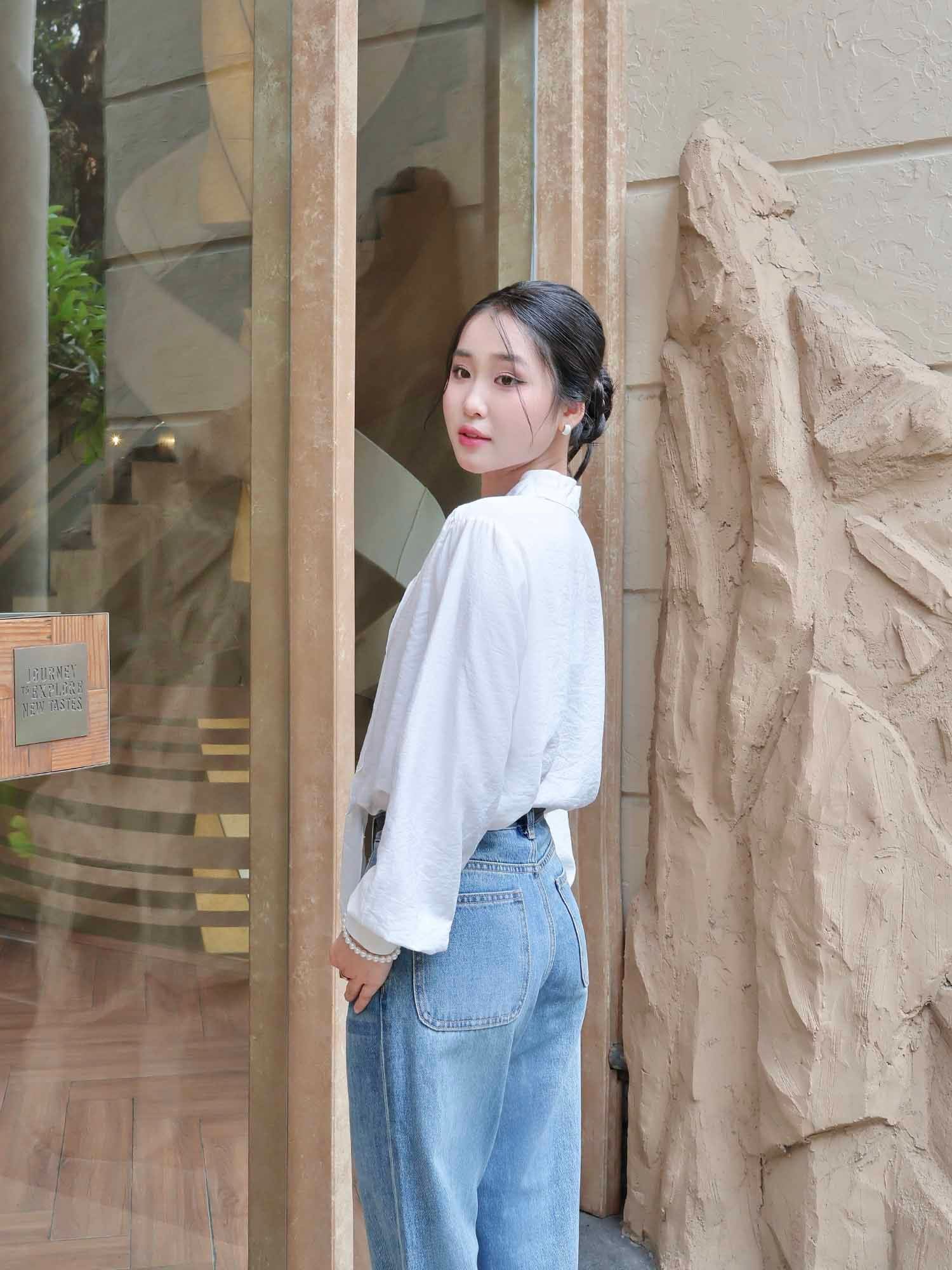  Áo sơ mi cổ tim thắt nơ 