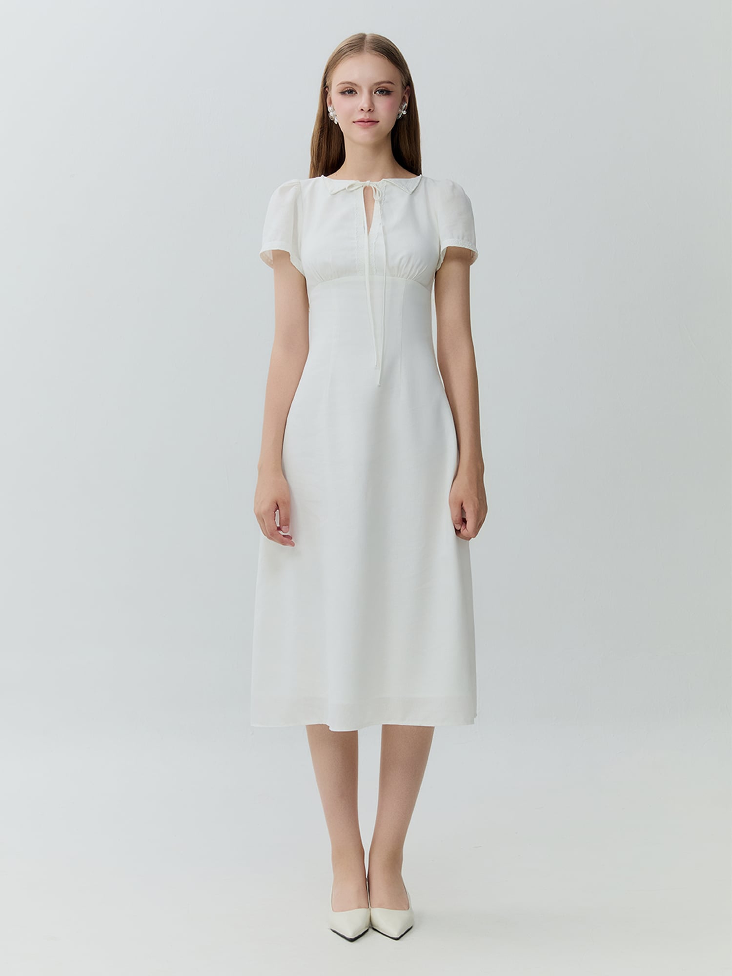 Đầm midi linen thắt nơ