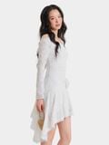  Đầm ren bẹt mini vai tay dài vạt xéo đính hoa 