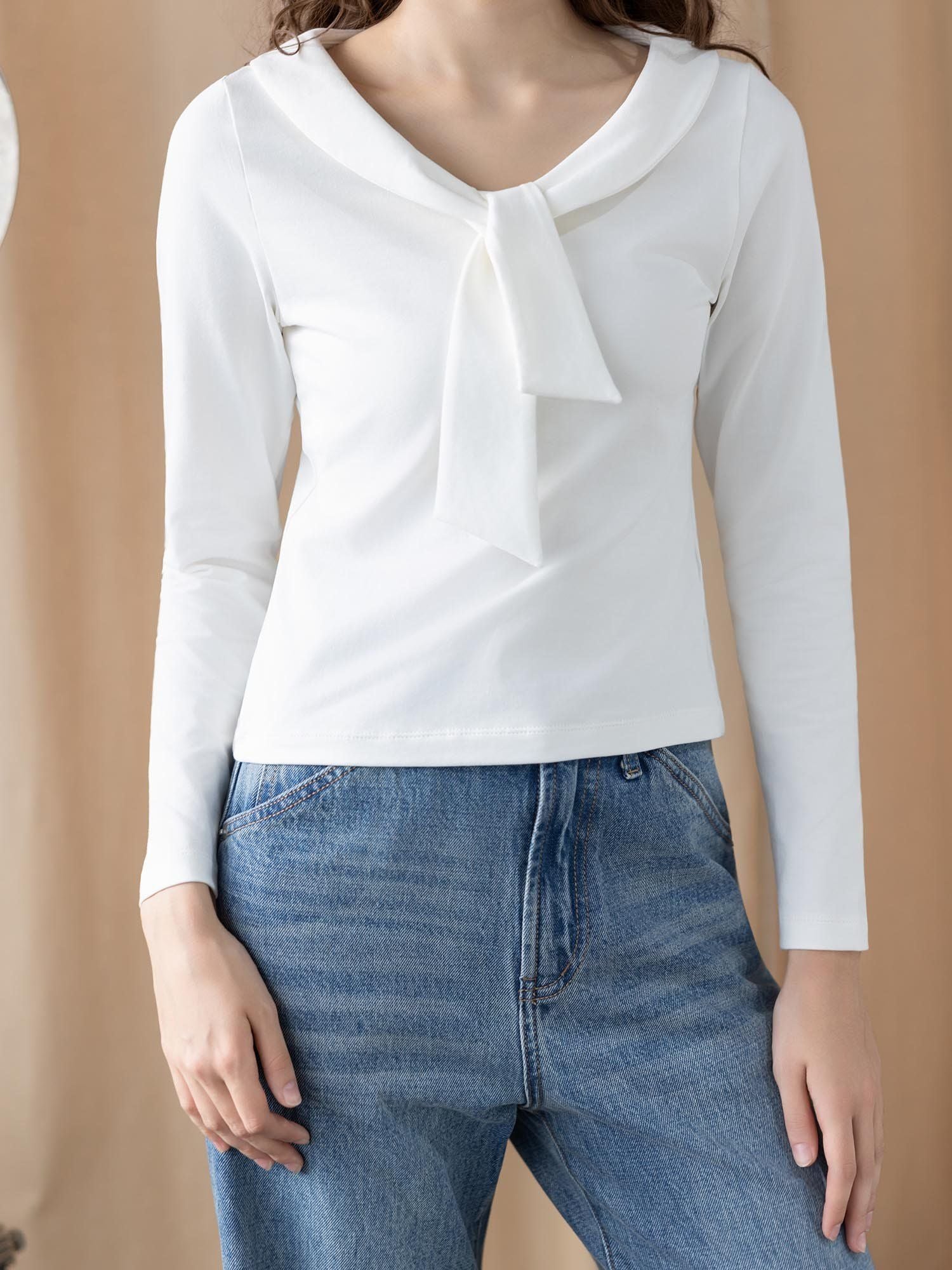  Áo thun lá cổ liền nơ 