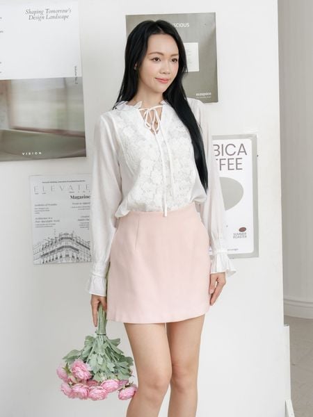  Áo kiểu sơ mi tơ xước phối ren 