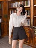  Áo sơ mi tơ kiểu linen phối ly ngực 
