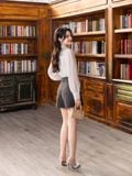  Áo sơ mi tơ kiểu linen phối ly ngực 