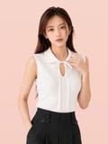  Áo thun có lá cổ dây ruy băng cột nơ 